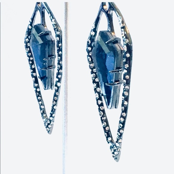 ALEXIS BITTAR NEW Open Kite Dark Gunmetal Smoke Blue Swarovski Crystals Earrings - Picture 7 of 13